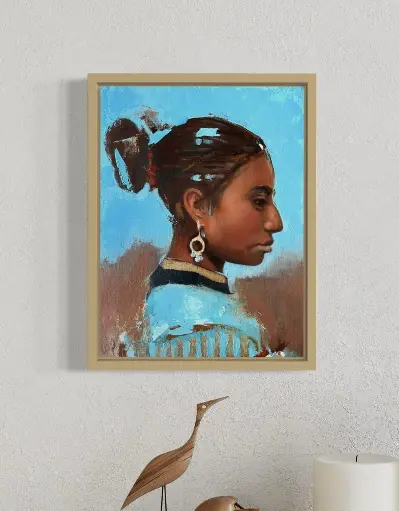 [30x40 cm, con marco incluído] Perfil Indígena, óleo sobre tela