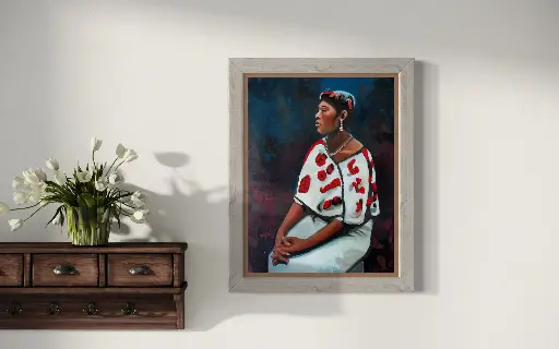 [30x40 cm, con marco incluído] Mujer Sentada, óleo sobre tela